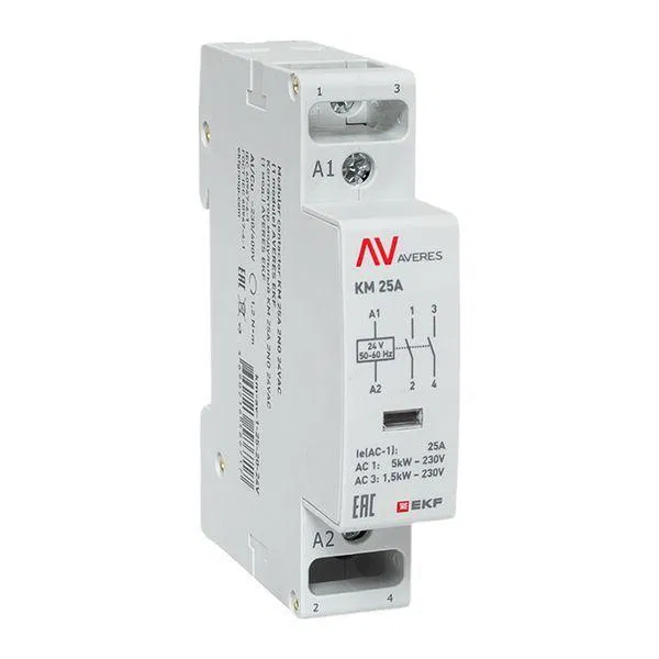 Контактор модульный КМ 25А 2NО 24В AC (1 мод.) AVERES EKF km-av-1-25-20-24V