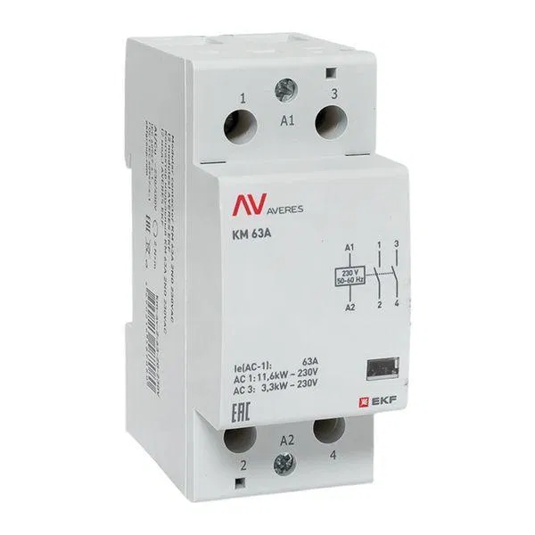 Контактор модульный КМ 63А 2NО 230В AC (2 мод.) AVERES EKF km-av-2-63-20-230V
