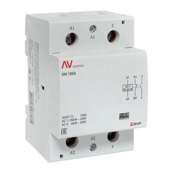 Контактор модульный КМ 100А 1NC+1NO 230В AC (3 мод.) AVERES EKF km-av-3-100-11-230V