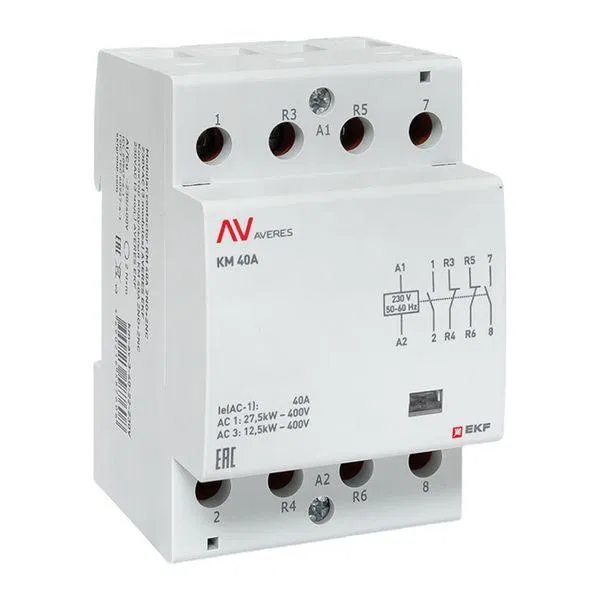 Контактор модульный КМ 40А 2NO+2NC 230В AC (3 мод.) AVERES EKF km-av-3-40-22-230V