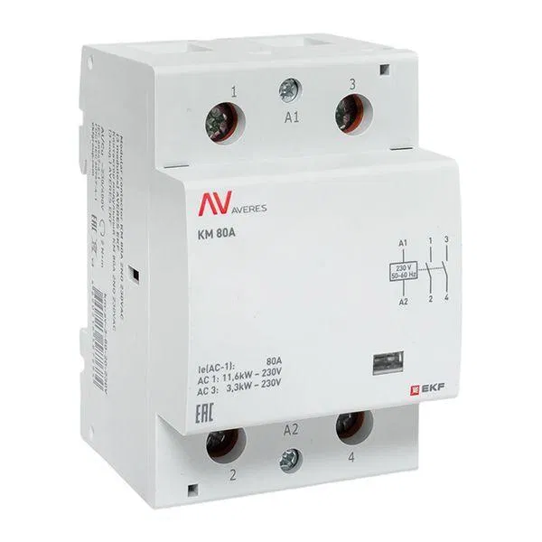 Контактор модульный КМ 80А 2NО 230В AC (3 мод.) AVERES EKF km-av-3-80-20-230V
