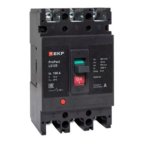 Выключатель автоматический LS125 18кА 3P 100А ProPact EKF mccb-125-18-3-100-ls