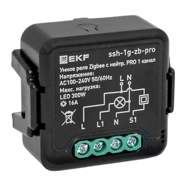 Реле умное в подрозетник 1-канальное Zigbee Connect Select 16А с нейтралью EKF PRO ssh-1g-zb-pro