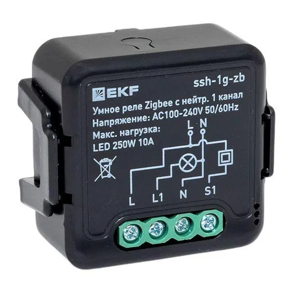 Реле умное в подрозетник 1-канальное Zigbee Connect Select с нейтралью EKF ssh-1g-zb