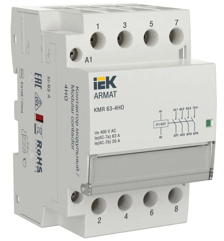 Контактор модульный KMR 63А 24В AC/DC 4НО ARMAT IEK AR-KMR20-063-40-024