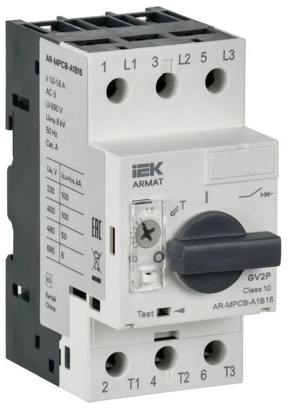 Выключатель автоматический защиты двигателя A1 GV2P 1-1.6А ARMAT IEK AR-MPCB-A1B16