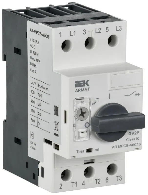 Выключатель автоматический защиты двигателя A6 GV2P 10-16А ARMAT IEK AR-MPCB-A6C16