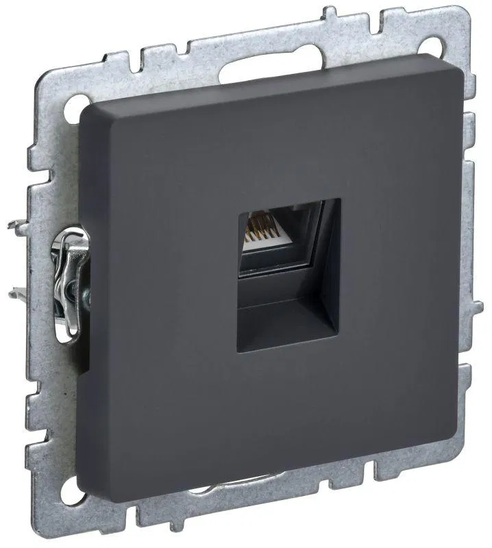 Розетка компьютерная СП RJ45 кат.6 BRITE РК11-БрГ механизм графит IEK BR-K10-2-K53