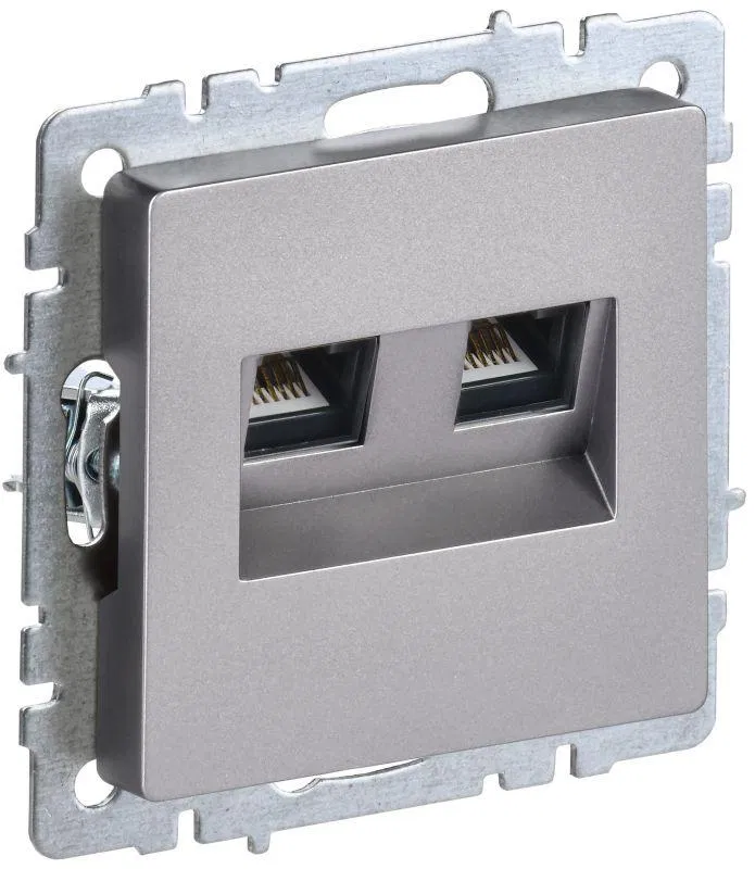 Розетка компьютерная двойн. СП RJ45 кат.6 BRITE РК11-2-БрС механизм сталь IEK BR-K20-2-K46