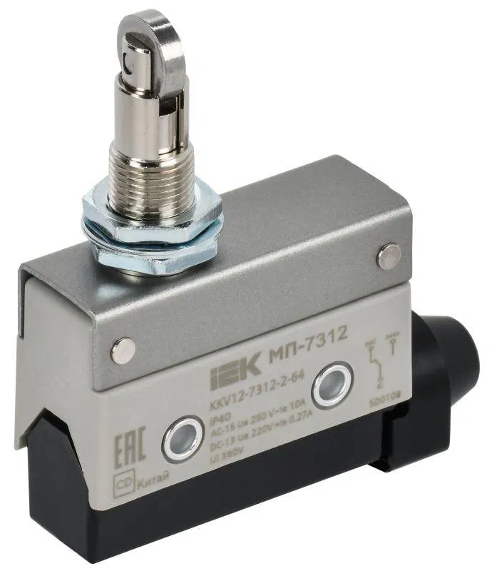 Микропереключатель концевой МП-7312 верт. толк. с наж. рол. рез. IP40 IEK KKV12-7312-2-64