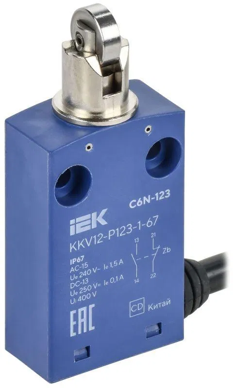 Выключатель концевой C6N-123 верт. толк. с наж. рол. IP67 IEK KKV12-P123-1-67