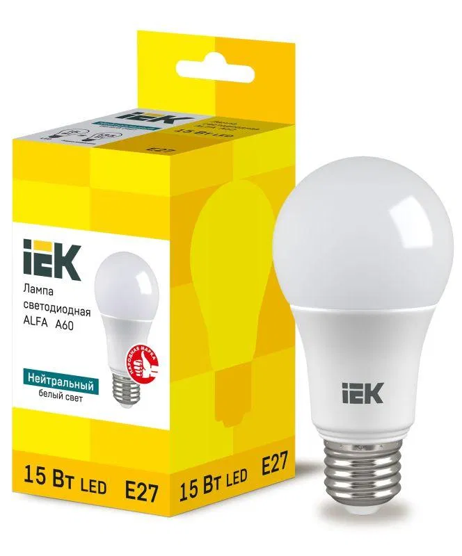 Лампа светодиодная Alfa 15Вт A60 грушевидная 4000К E27 230В (6шт) IEK LLA-A60-15-230-40-E27-6