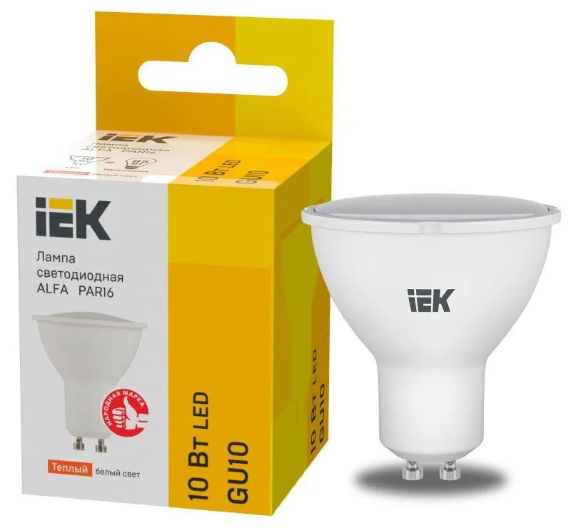 Лампа светодиодная Alfa 10Вт PAR16 софит 3000К GU10 230В (6шт) IEK LLA-PAR16-10-230-3-GU10-6