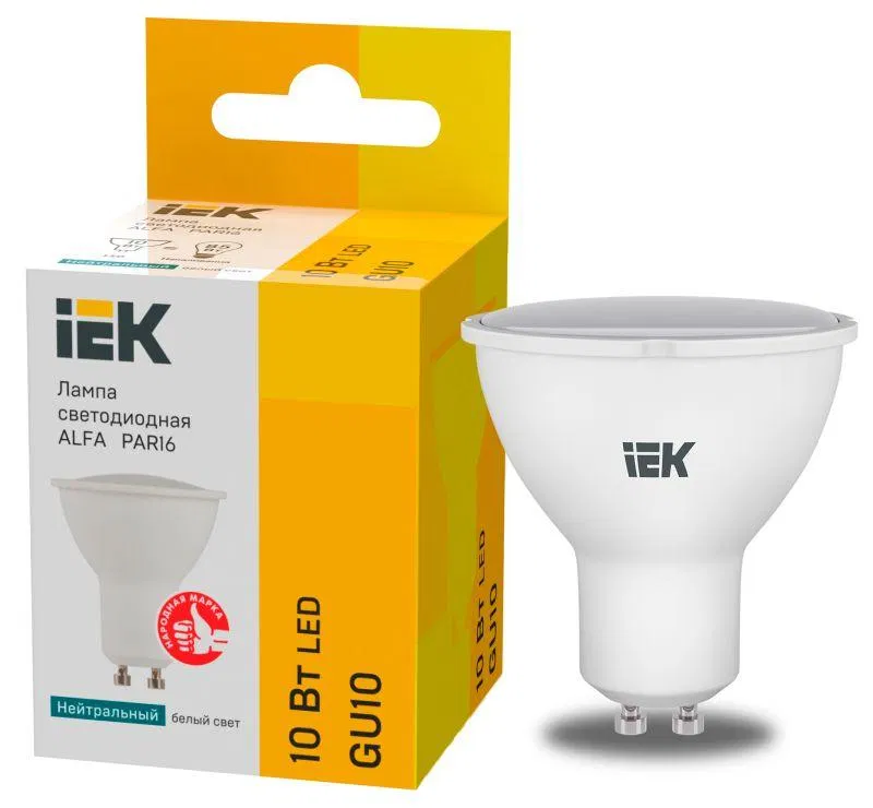 Лампа светодиодная Alfa 10Вт PAR16 софит 4000К GU10 230В (6шт) IEK LLA-PAR16-10-230-4-GU10-6