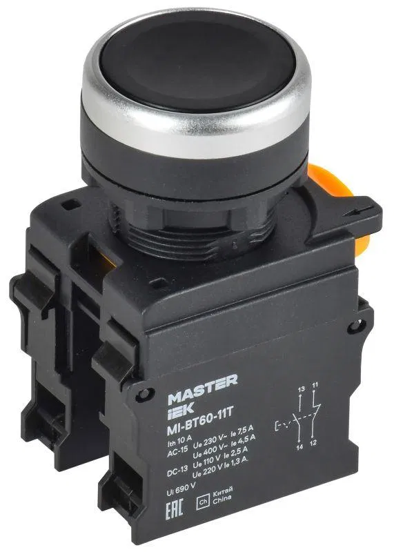 Кнопка d22мм 1НО+1НЗ MASTER с фиксацией черн. IEK MI-BT60-11T-3-21-K02