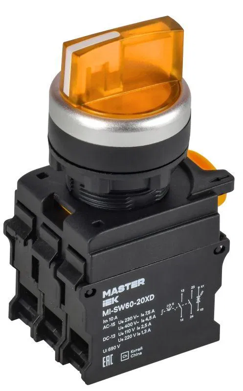 Переключатель 3 полож. 2НО с подсветкой желт. MASTER IEK MI-SW60-20XD-4-14-3-K05