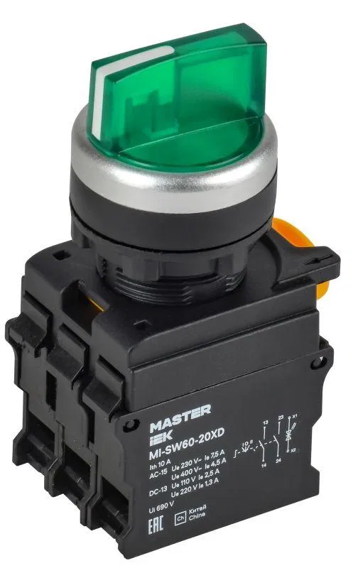Переключатель 3 полож. 2НЗ с подсветкой зел. MASTER IEK MI-SW60-20XD-4-14-3-K06
