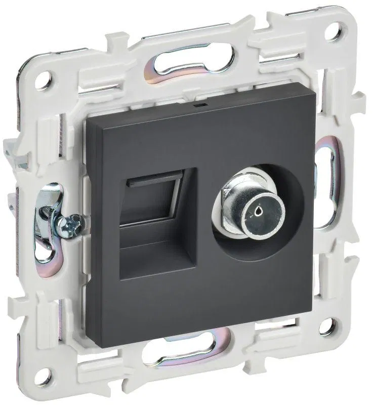 Розетка двойная TV+RJ45 кат.5E SKANDY SK-A14T титан IEK SK-AK20-1-K48
