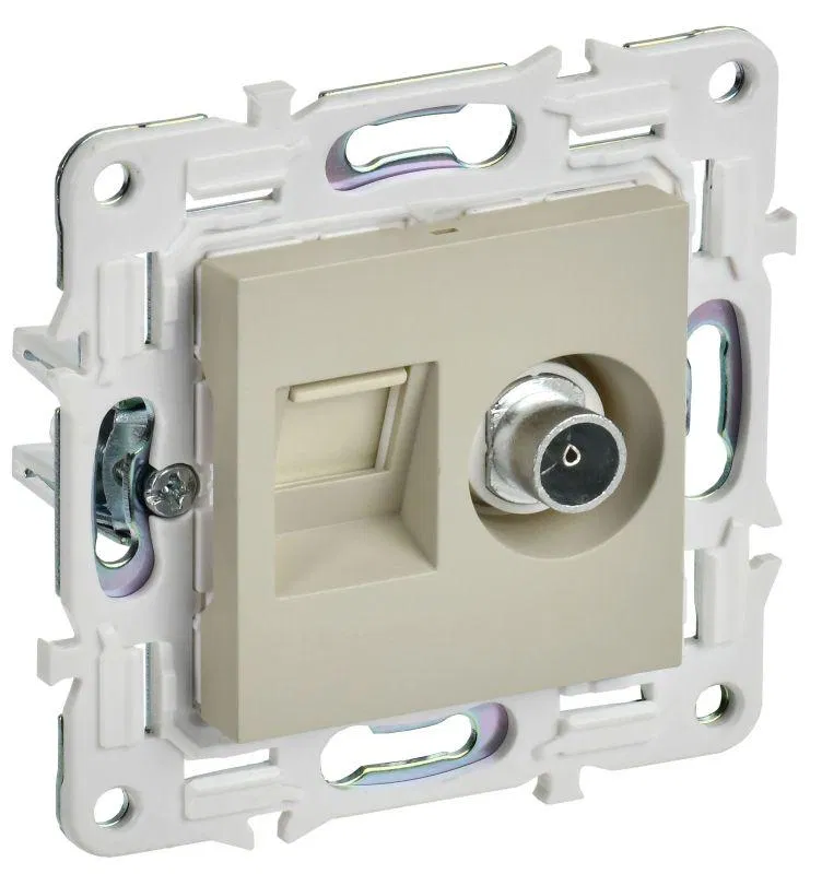 Розетка двойная TV+RJ45 кат.6E SKANDY SK-A15B беж. IEK SK-AK20-2-K10