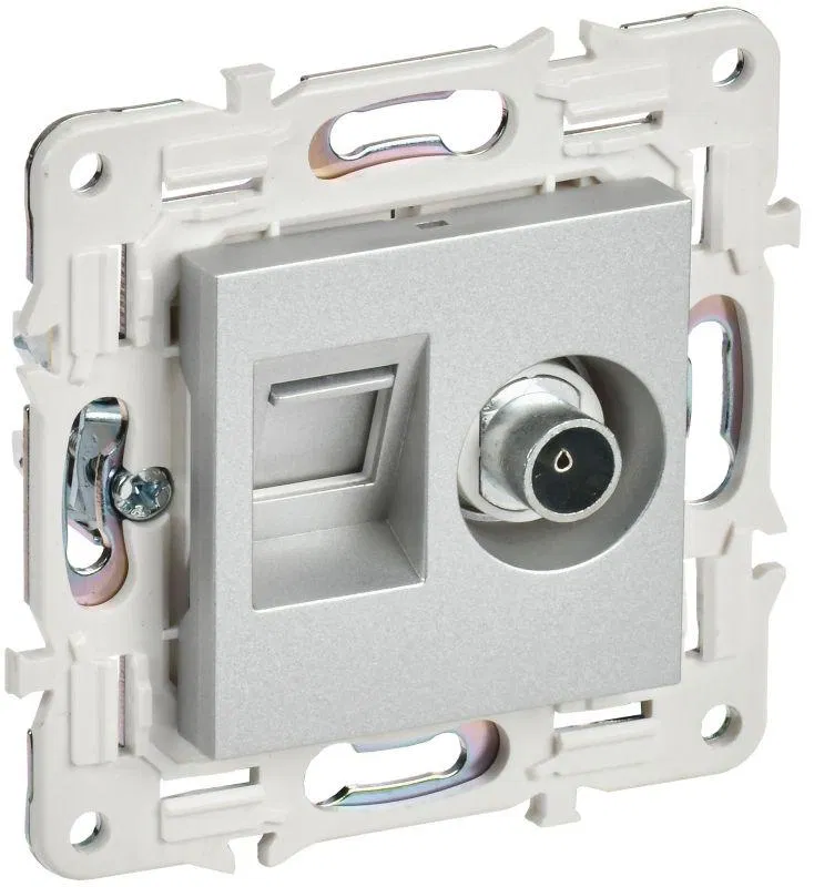 Розетка двойная TV+RJ45 кат.6E SKANDY SK-A15S серебр. IEK SK-AK20-2-K23