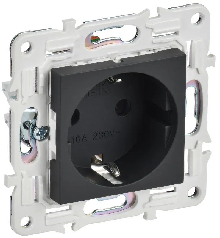 Розетка SKANDY 16А с заземл. защ. шторки SK-R04G графит IEK SK-R14-16-K53