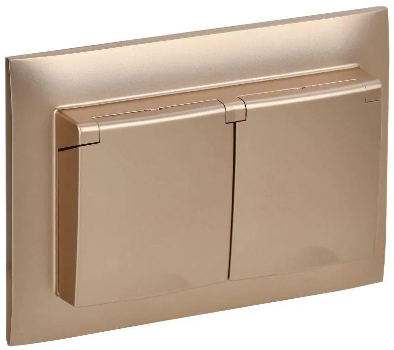 Розетка 2-м SKANDY 16А IP44 с крышкой в сборе SK-R12Sa песочн. IEK SK-R26-16-44-K98-F