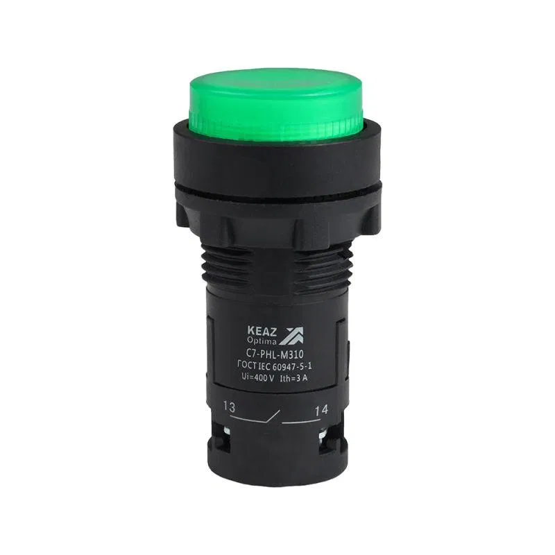 Кнопка с фиксацией с подсветкой OptiSignal Compact D22 С7-PHL-B310 зел. 1НО 24В AC/DC XB7NJ03B1 КЭАЗ 362110