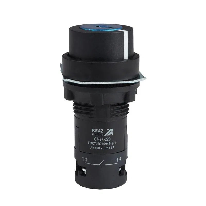 Переключатель 2 положения OptiSignal Compact D22 С7-SK-220 черн. с ключом 2НО XB7NG23 КЭАЗ 362143
