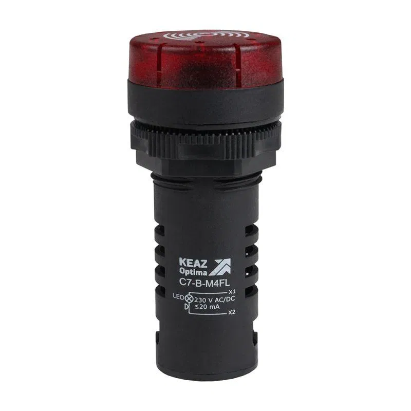 Зуммер с пульсирующим сигналом OptiSignal Compact D22 С7-B-M4FL красн. с подсветкой 230В AC/DC КЭАЗ 362174