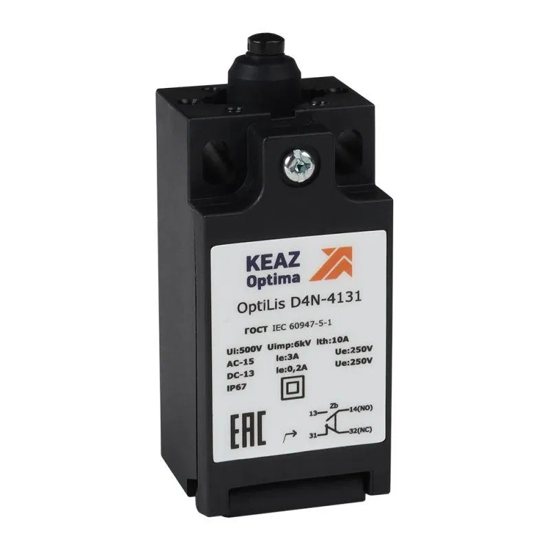 Выключатель концевой OptiLiS D4N-8132 толкатель роликовый пластик. EN 50047 XCKT2100P16 КЭАЗ 365315
