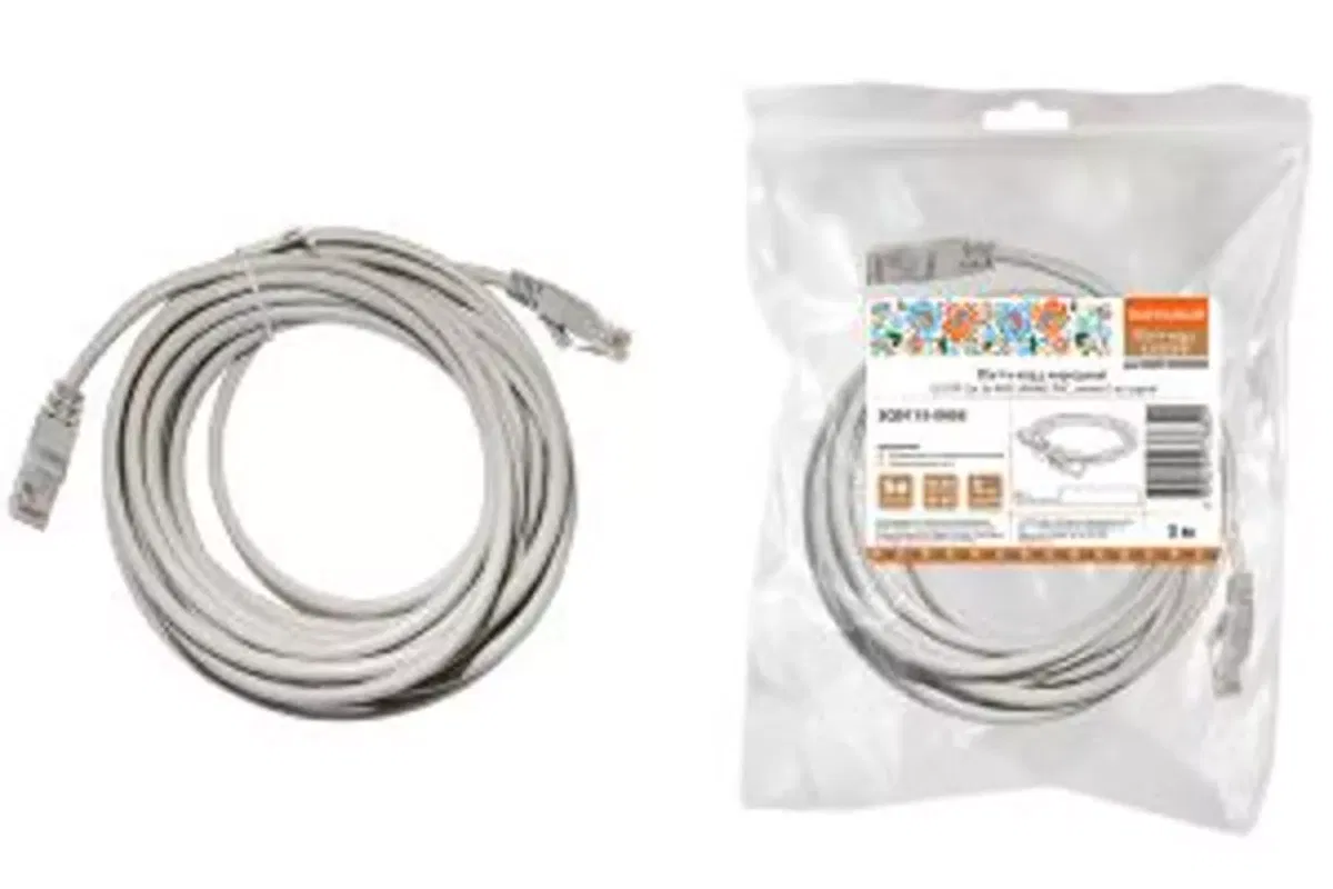 Патч-корд народный U/UTP Cat 5e 4PR 24AWG PVC, литой 3 м, серый