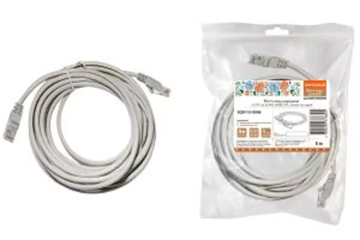 Патч-корд народный U/UTP Cat 5e 4PR 24AWG PVC, литой 5 м, серый