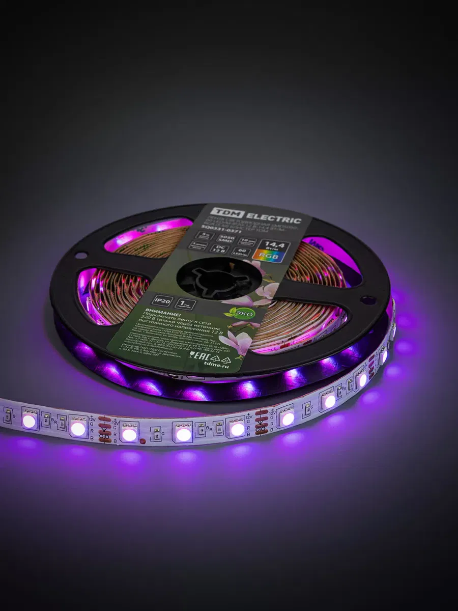 Лента светодиодная SMD5050-60 LED/м-IP20-12 В-14,4 Вт/м-RGB (5 м) блистер TDM