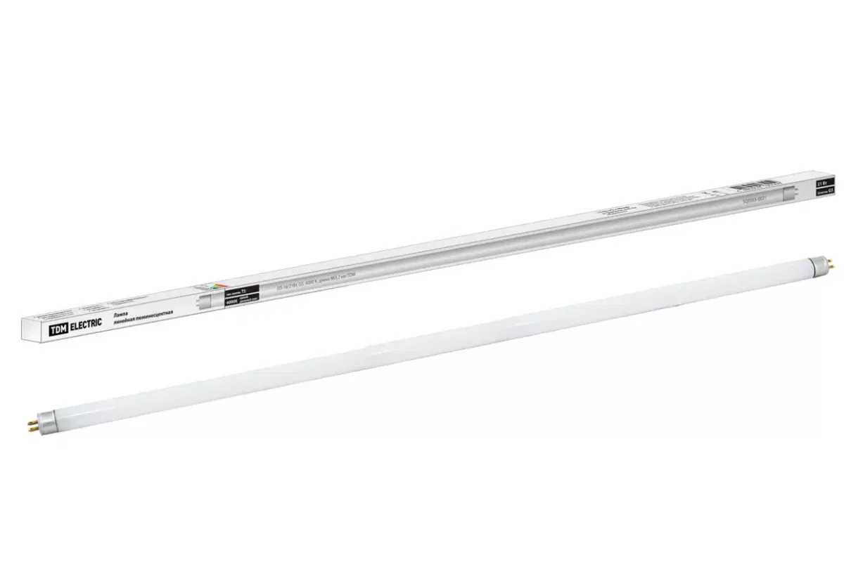 Лампа люминесцентная линейная двухцокольная ЛЛ-16/21Вт, T5/G5, 4000 К, длина 863,2мм TDM