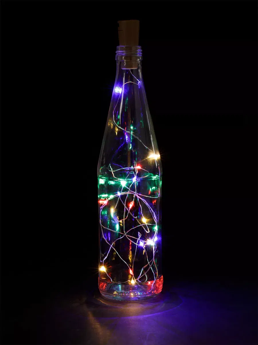 Гирлянда-пробка для бутылки "Роса20" 20LED, 2м, многоцветная, 3хAG13/LR44, TDM