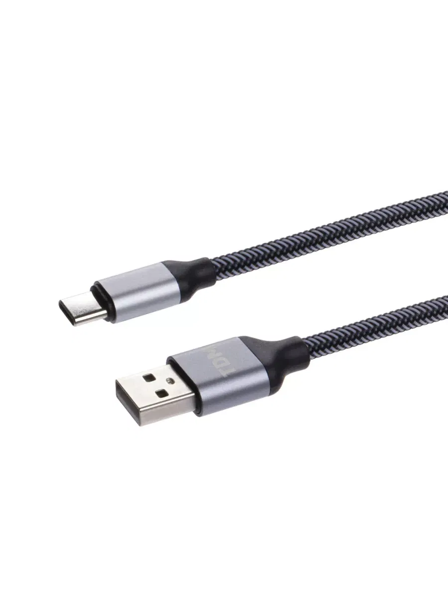 Дата-кабель, ДК 11, USB - USB Type-C, 1 м, тканевая оплетка, серый, TDM
