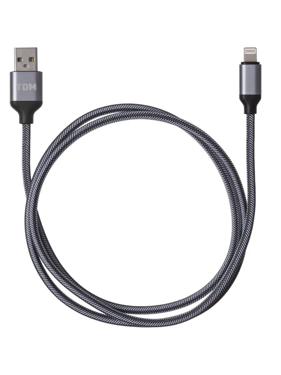 Дата-кабель, ДК 12, USB - Lightning, 1 м, тканевая оплетка, серый, TDM