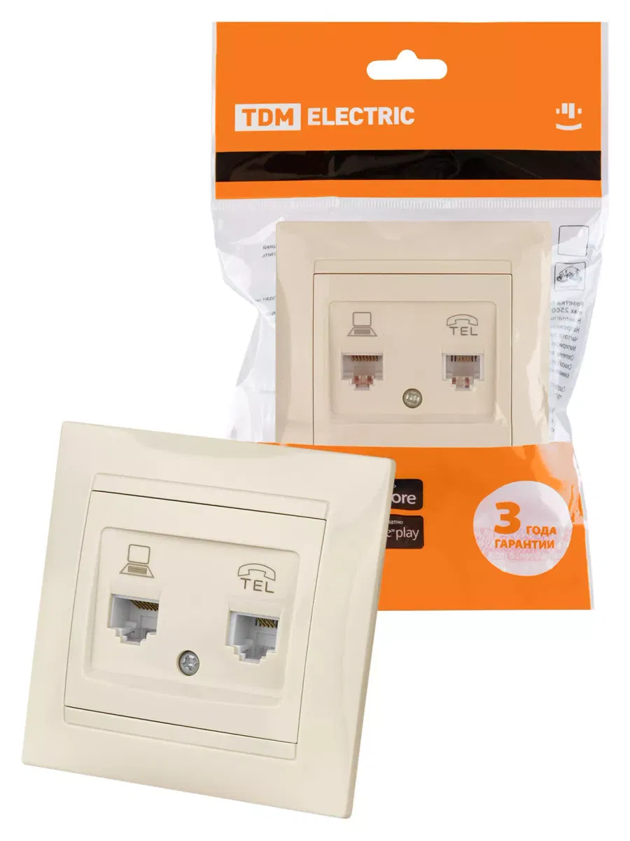 Розетка телефонная RJ11 + компьютерная RJ45 сл. кость "Лама" TDM