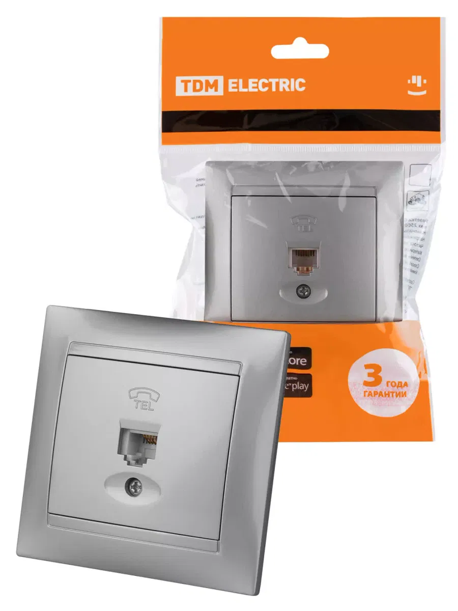 Розетка телефонная RJ11 серебр. металлик "Лама" TDM