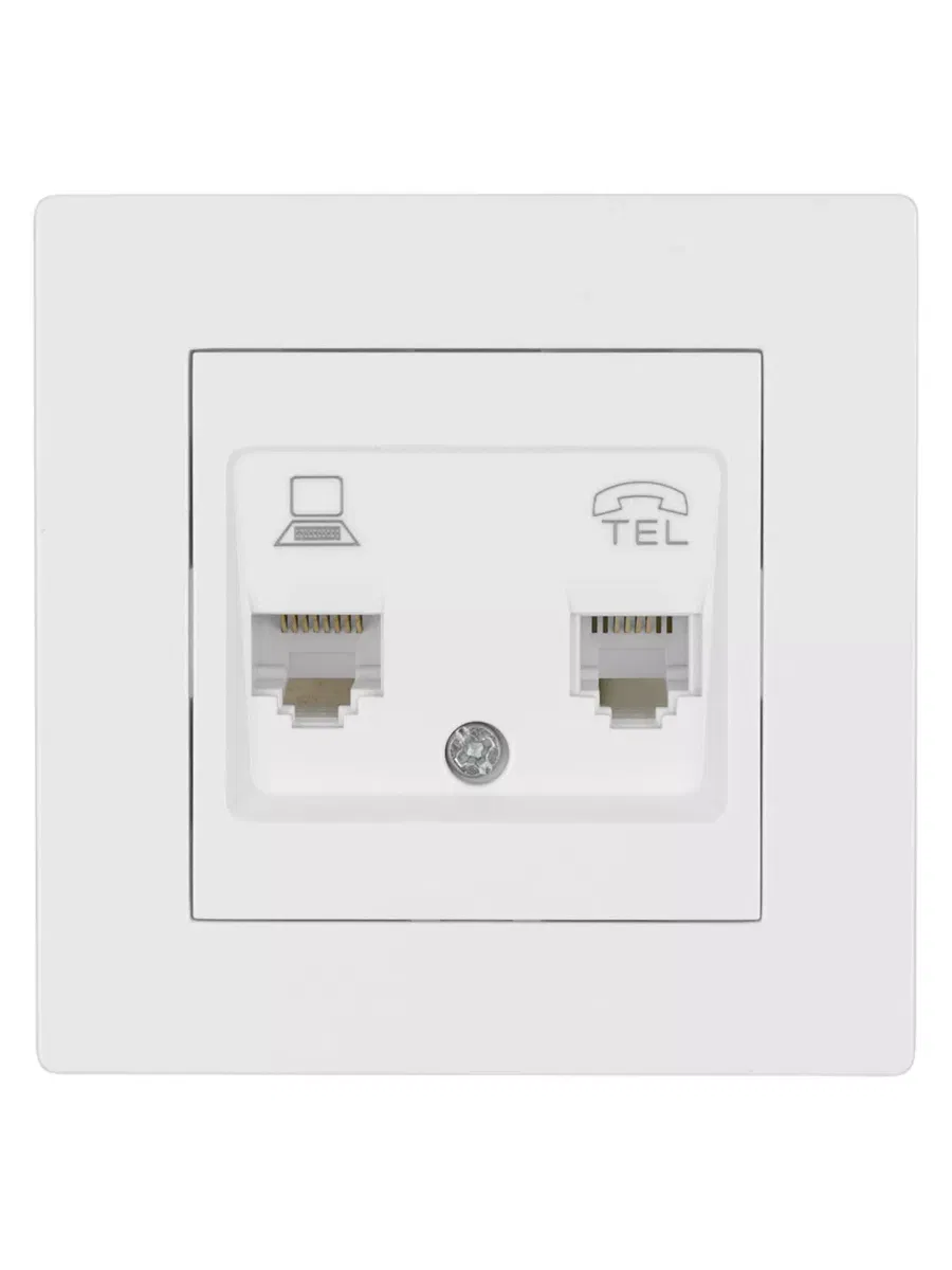 Розетка телефонная RJ11 + компьютерная RJ45 белая "Сенеж" TDM