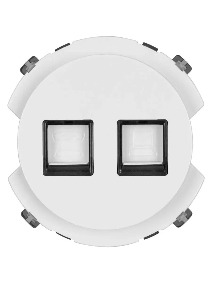 Розетка телефонная RJ11 + компьютерная RJ45 белая, "Байкал" TDM