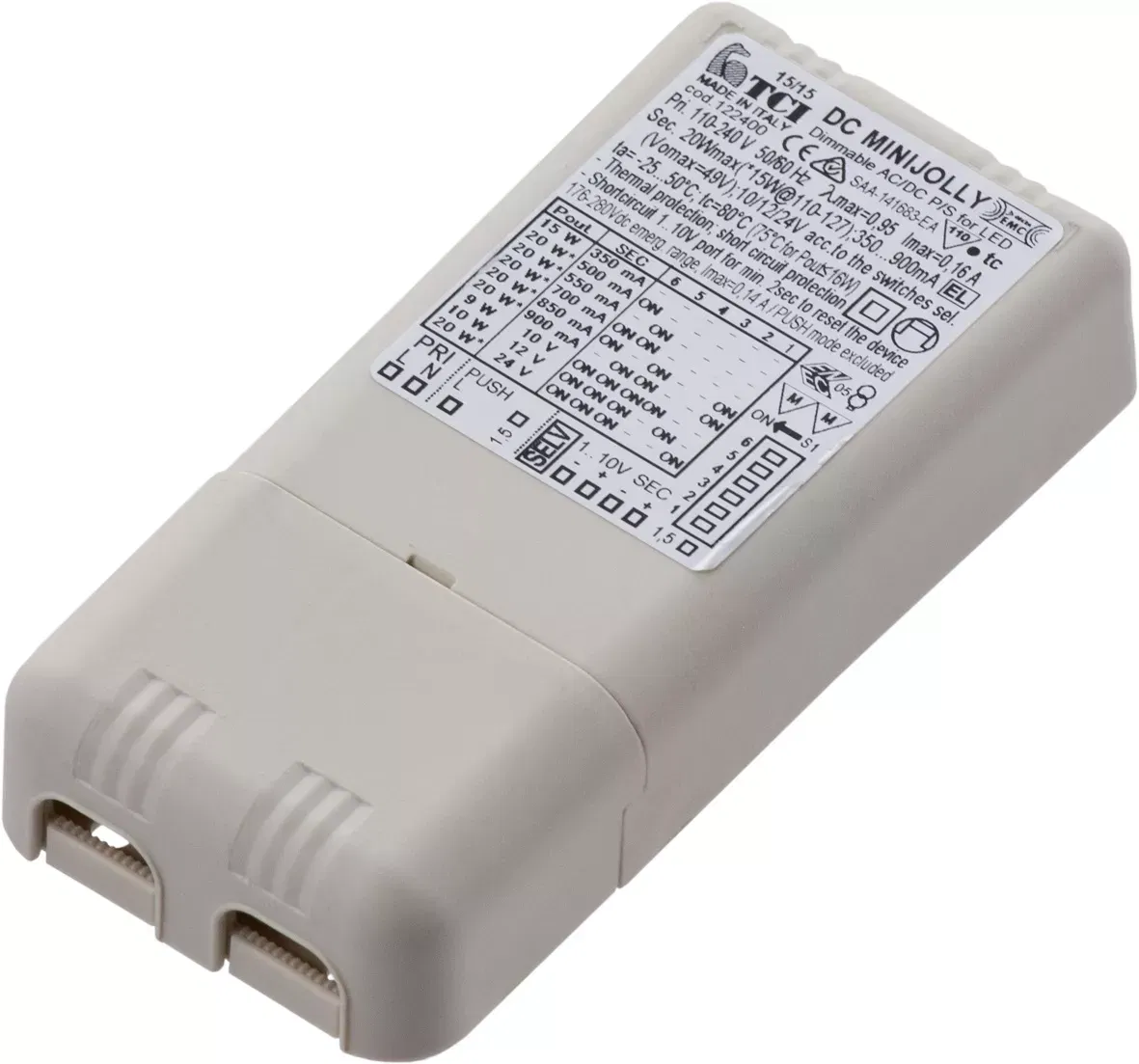 Драйвер LED 20Вт-350мА/900мА (TCI DC MINI JOLLY 1-10V 123400) Световые Технологии 4002000040