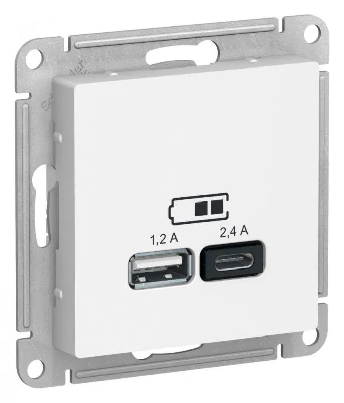 Розетка USB AtlasDesign тип A+C 5В/2.4А 2х5В/1.2А механизм лотос SE ATN001339