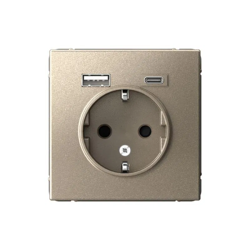 Розетка ArtGallery 16А с 2-мя заряд. устройствами USB A+C 5В/2.4А/3А 2х5В/1.5А механизм шампань SE GAL000532