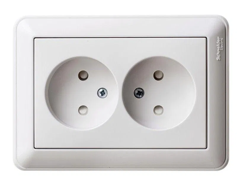 Розетка 2-м СП W59 16А IP20 без заземл. защ. шторки бел. SE RS16-254-18