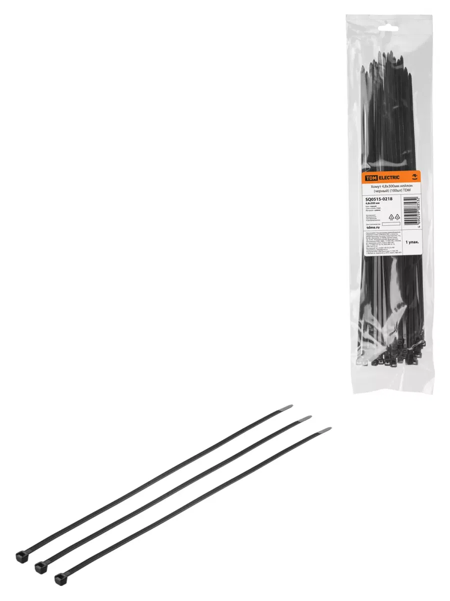 Хомут 4,8х300мм нейлон (черный) (100шт) TDM