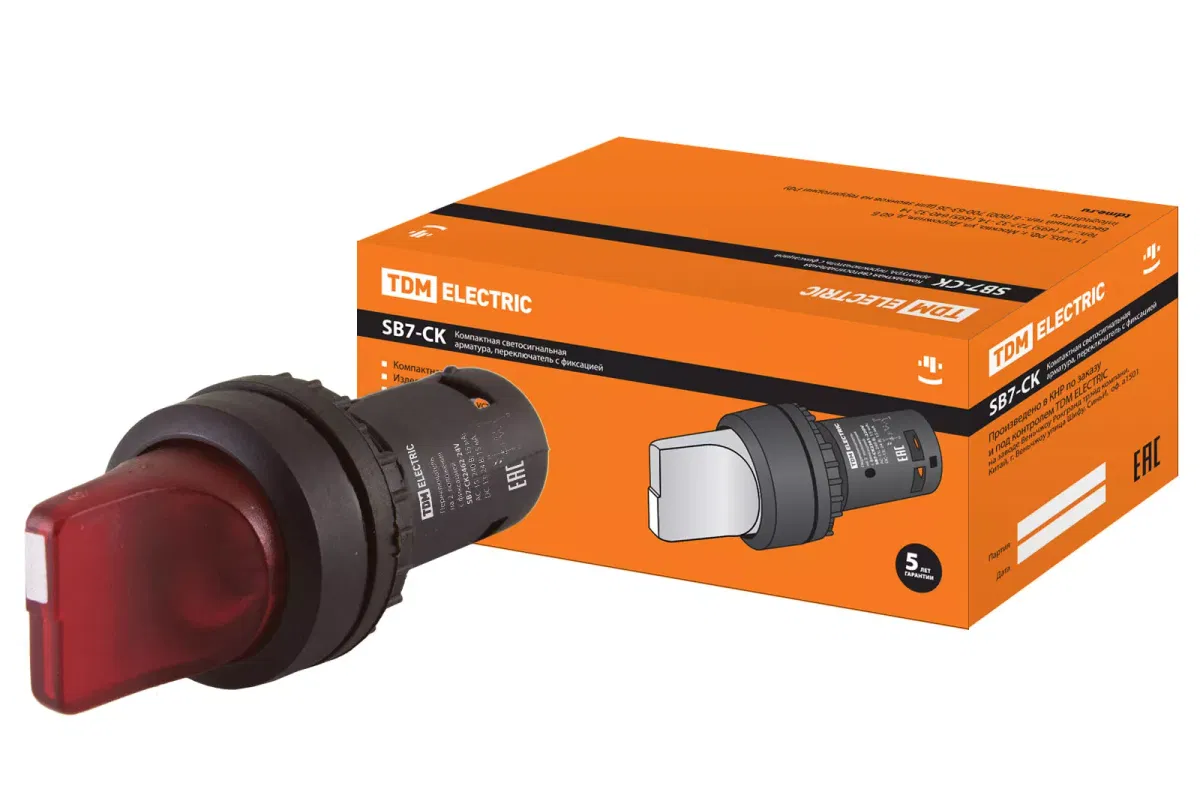 Перекл. 2 полож. SB7-CK2462 с фиксацией, 1НЗ, d22 мм, 24 В LED,красный, IP40 TDM