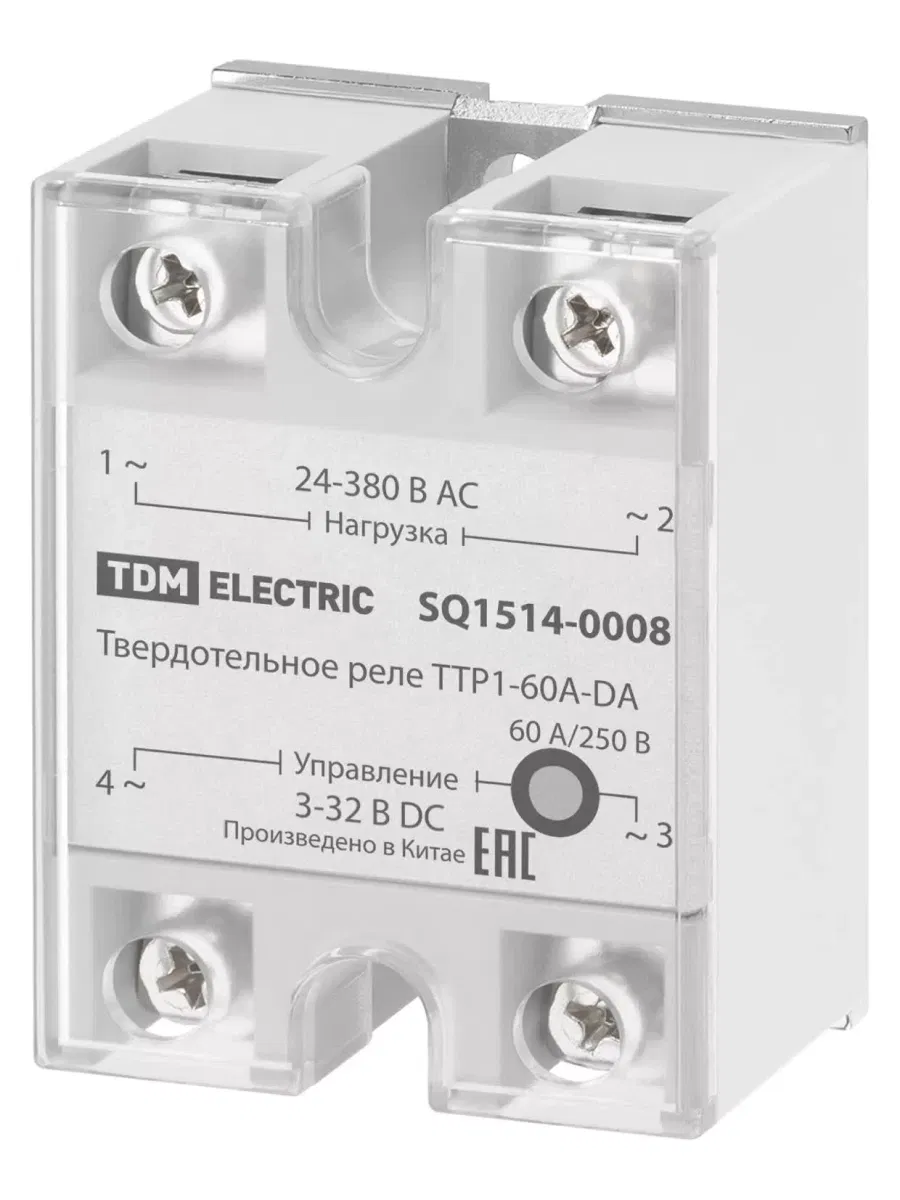 Твердотельное реле ТТР1-60А-DА, 1ф, 60А, упр: 3-32В DС, нагр: 24-380В АС TDM